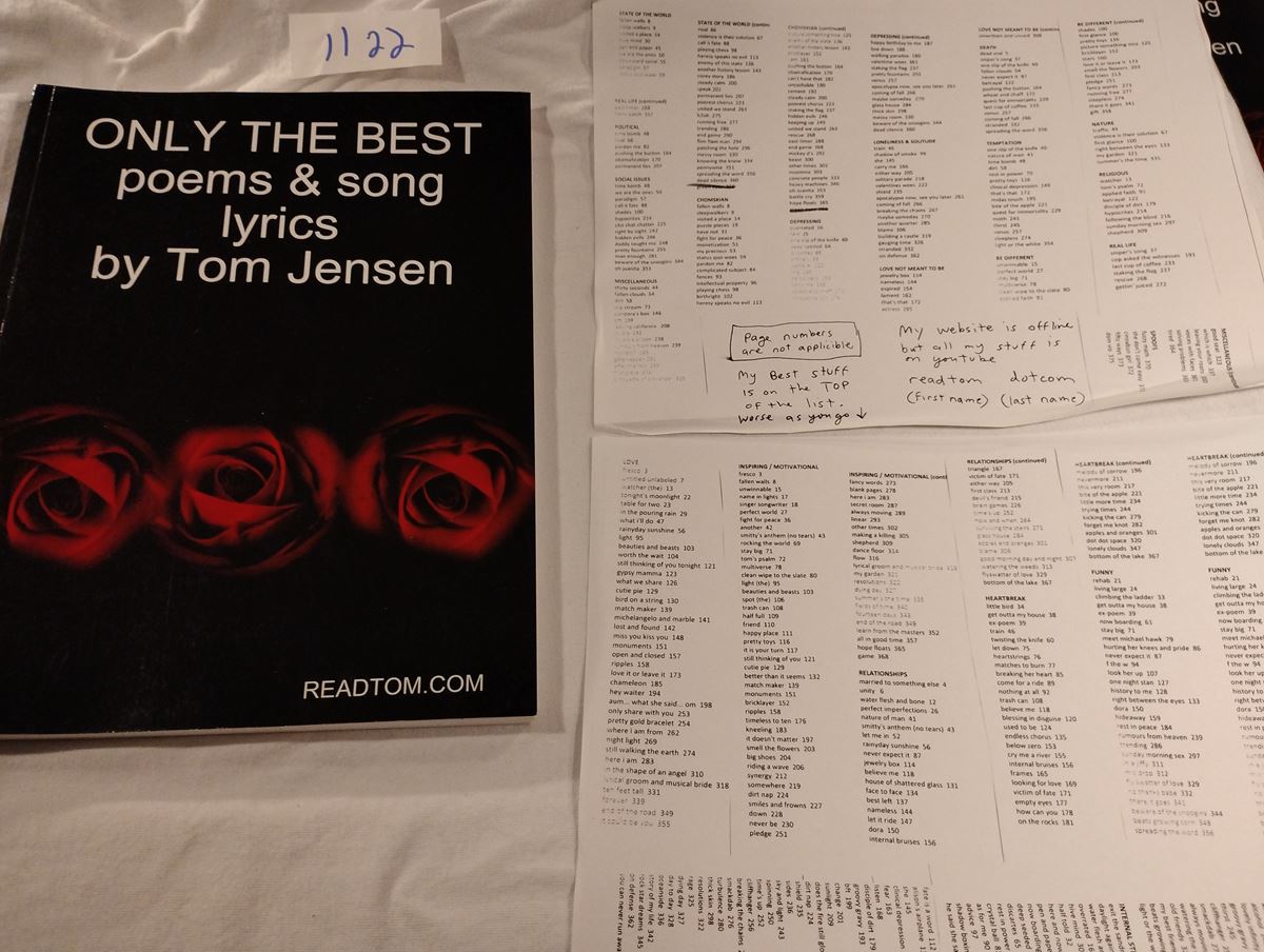 Item 1122 — ONLY THE BEST poems & song lyrics (COPY 15 OF 18) WITH LOOSE INDEX SHEETS, picture 1 of 1
