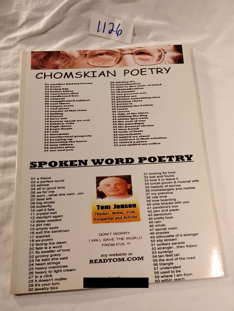 Item 1126 — CHOMSKIAN POETRY / SPOKEN WORD POETRY (WHITE BOOKLET, PUBLISHED JULY 4TH 2011), picture 1 of 6