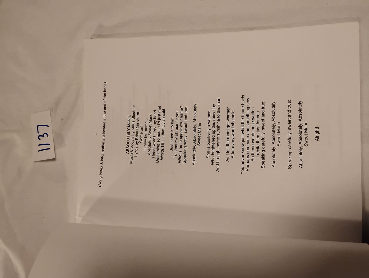 Item 1137 — BRIAN RAINSTORM'S SONG LYRIC BOOK (130 SONGS) (COPY 2 OF 2), picture 2 of 3