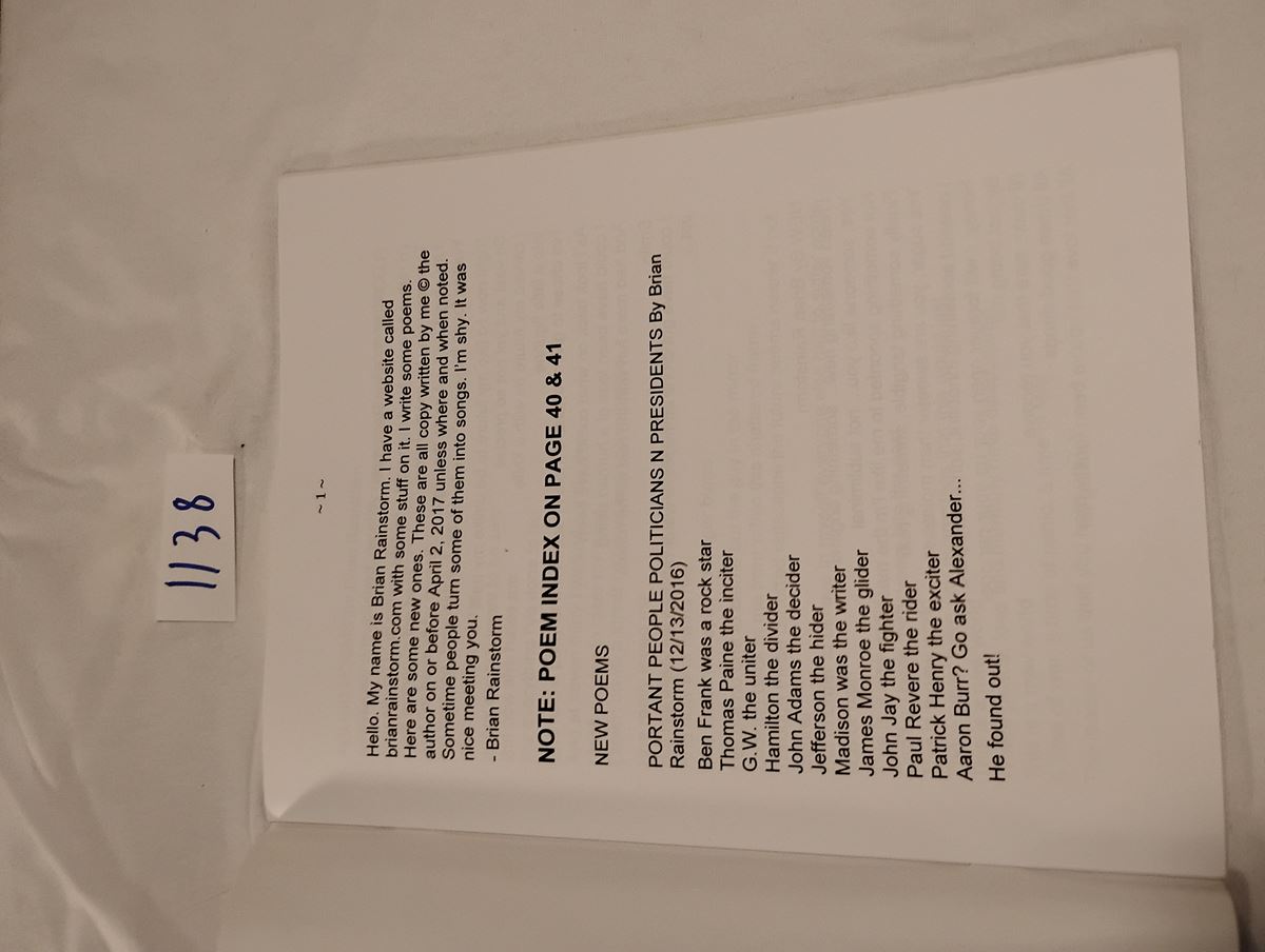 Item 1138 — NEW POEMS BY BRIAN RAINSTORM, picture 2 of 6