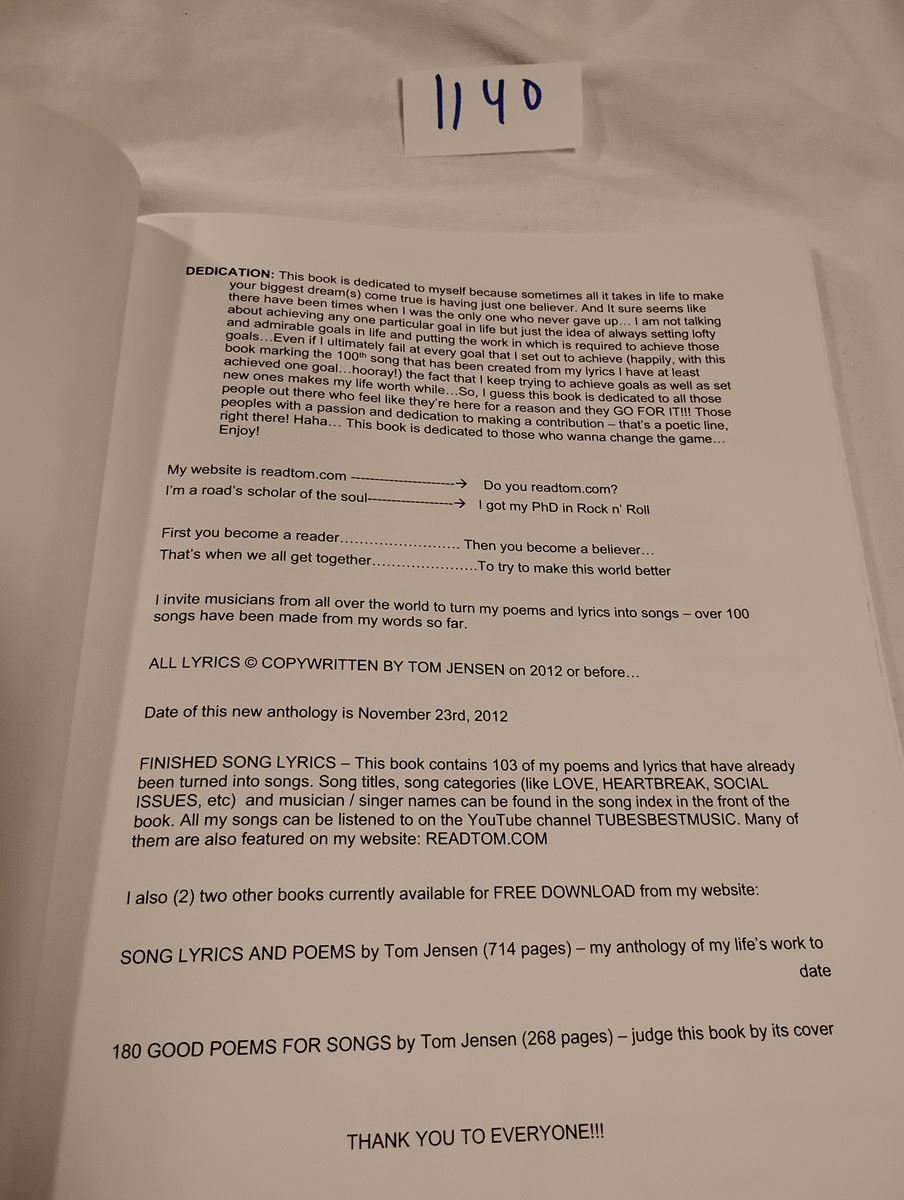 Item 1140 — LYRICS TO 100 SONGS BY TOM JENSEN, picture 2 of 5