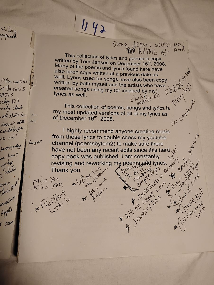 Item 1142 — POEMS BY TOM (ANNOTATED WORKING COPY), picture 3 of 16