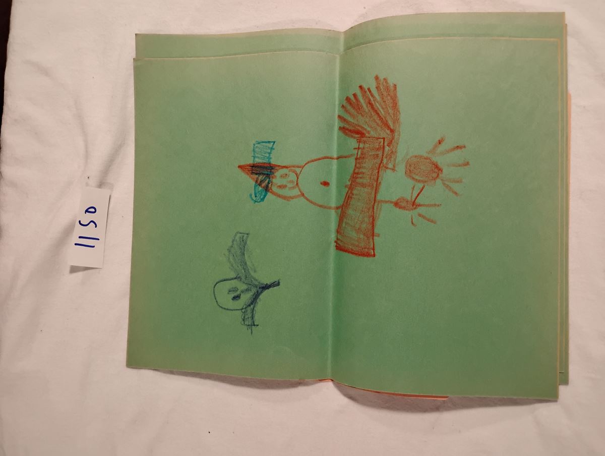 Item 1150 — FOUR CRAYON DRAWINGS: PUMPKIN FACE, RAINBOW, TREE, BIRD, picture 5 of 5