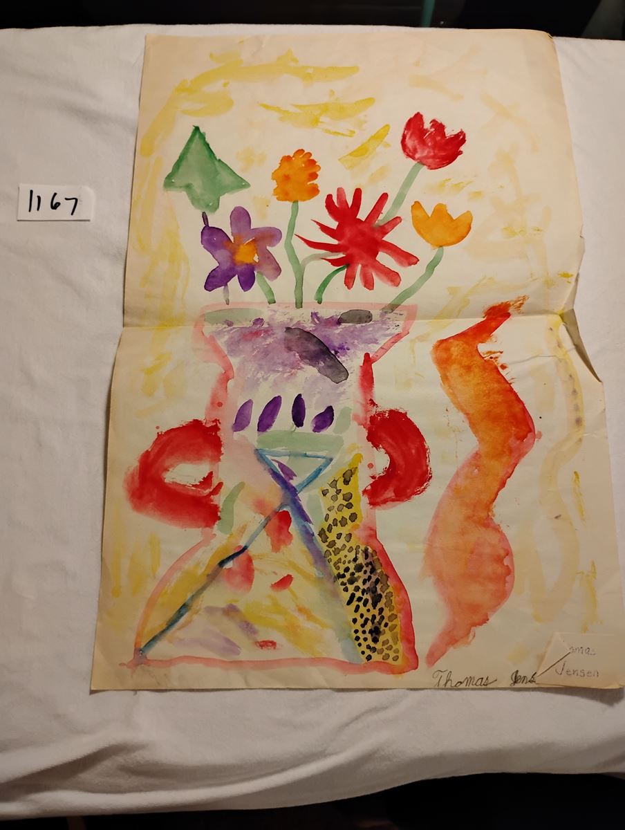 Item 1167 — FLOWERS IN A PAINTED VASE - WATERCOLOUR, picture 1 of 1