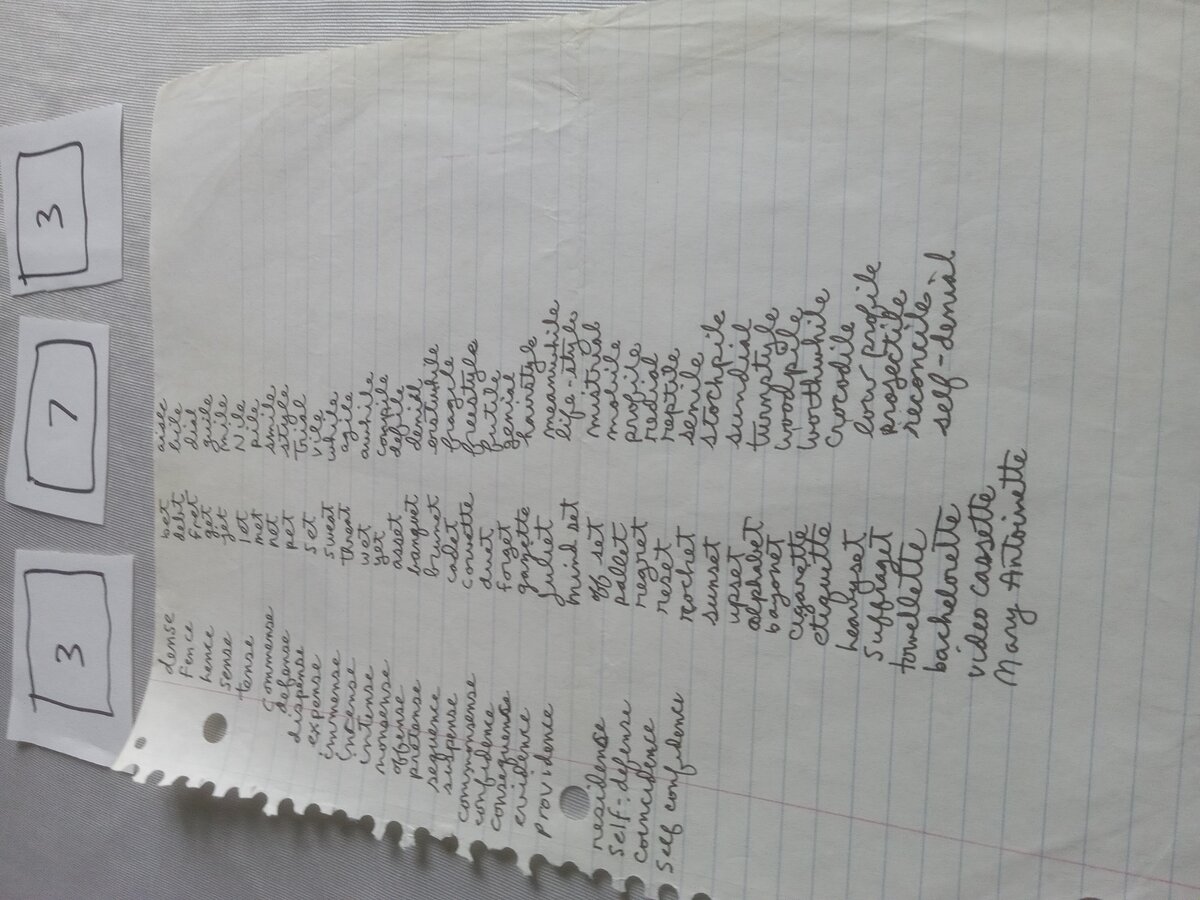 Item 373 — Rhyme word-bank worksheet (dense, fence, hence), picture 1 of 1