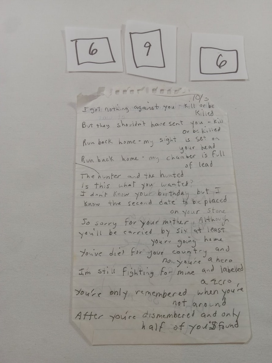 Item 696 — I got nothing against you - kill or be killed, picture 1 of 3