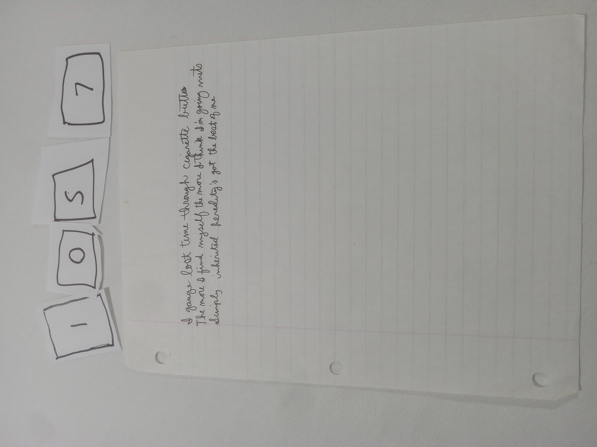 Item 1057 — I gauge lost time through cigarette butts, picture 1 of 2