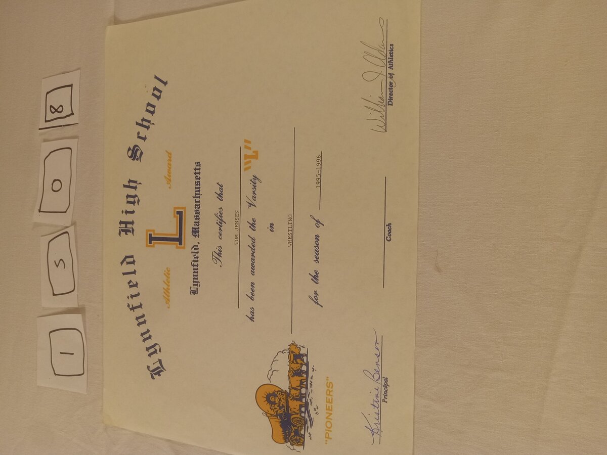 Item 1508 — Lynnfield High School Varsity 'L' - Wrestling 1995-96, picture 1 of 1