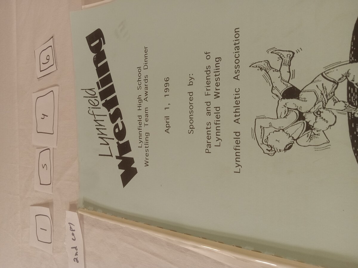 Item 1546 — Lynnfield Wrestling Awards Dinner Program, April 1, 1996, picture 1 of 2