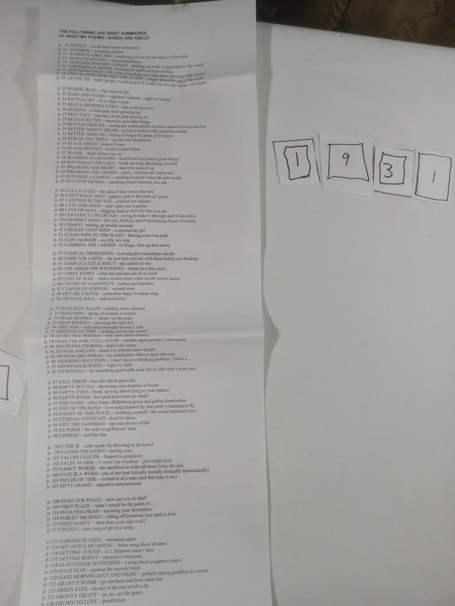 Item 1931 — THE FOLLOWING ARE BRIEF SUMMARIES OF WHAT MY POEMS / SONGS ARE ABOUT:, picture 1 of 11