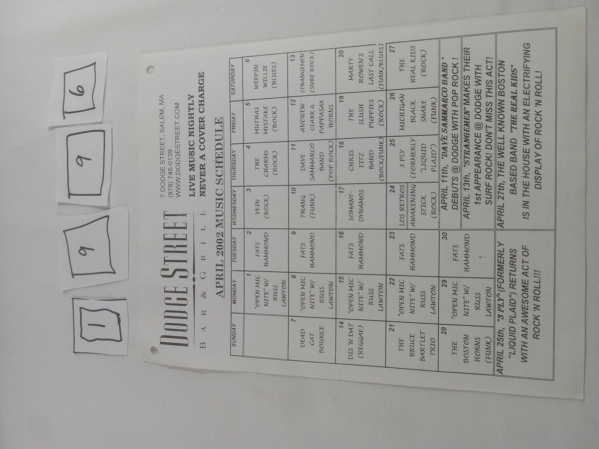 Item 1996 — DODGE STREET BAR & GRILL APRIL 2002 MUSIC SCHEDULE, picture 1 of 3