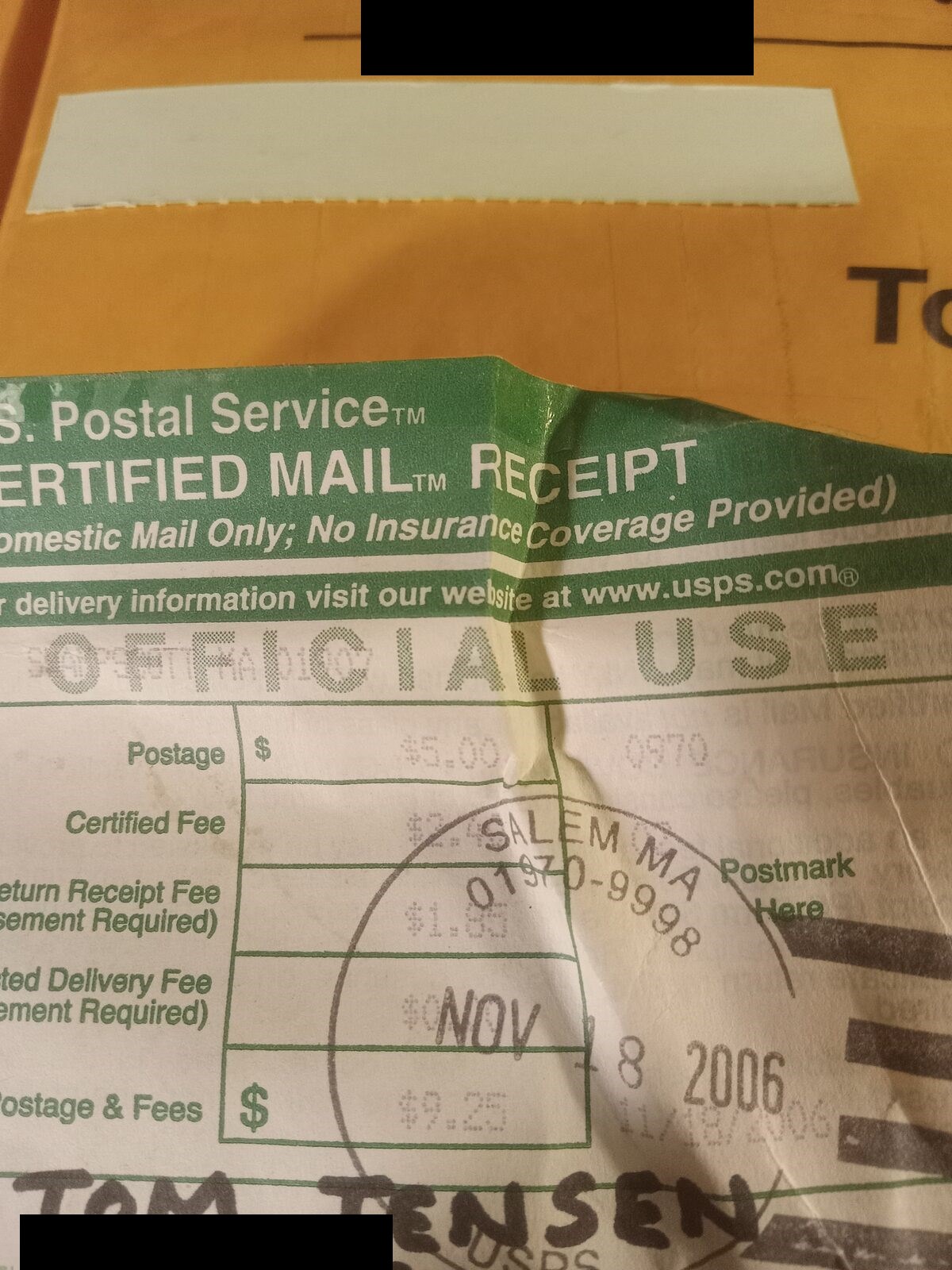 Item 1086 — USPS certified-mail copyright envelope, picture 1 of 1