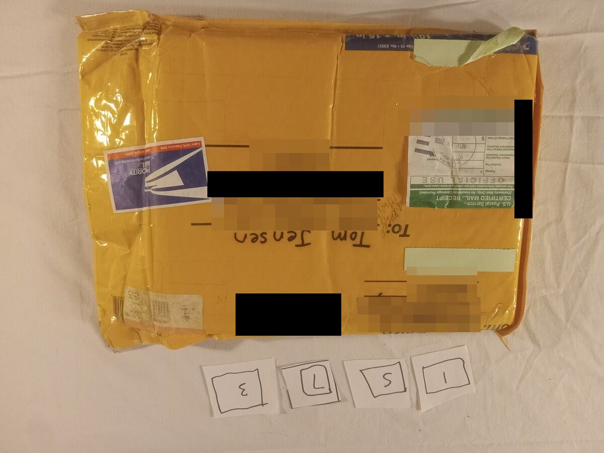 Item 1573 — Certified Mail Envelope (November 2006) With Songs For A Lady First Demo CD-R, 5th copy, picture 1 of 6
